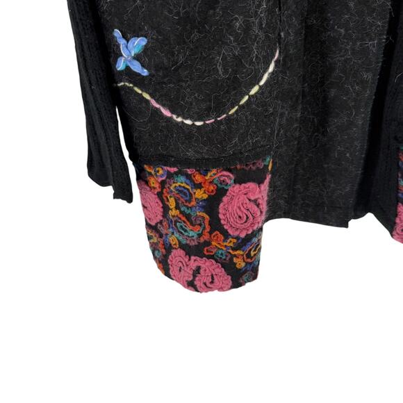 Liquid by Sioni Cardigan Sweater Size L Art To Wear Mohair Wool Blend Black Boho - Picture 9 of 13